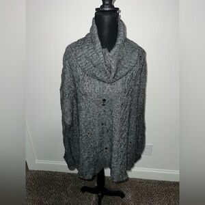 Free People Charcoal Knit Distressed Sweater Cowl Neck Size Large Wool Alpaca